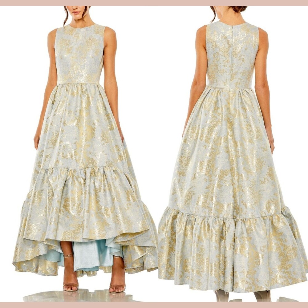 NWT Mac‎ Duggal [ 10 ] 20714 Sleeveless High Low Brocade Gown Powder Blue J2312